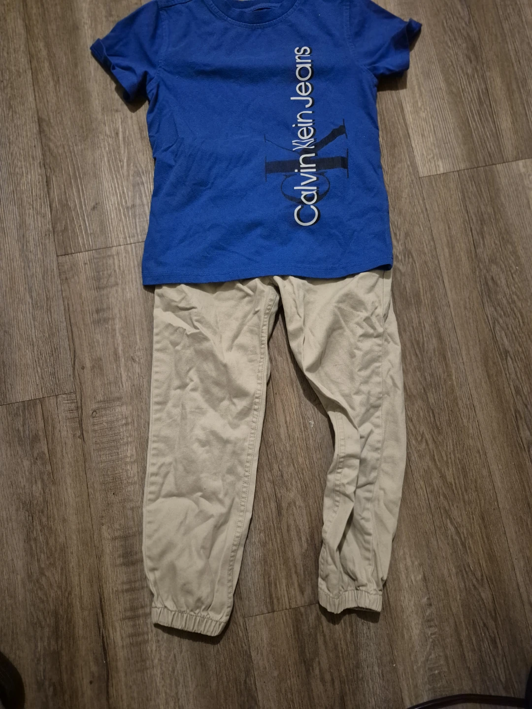 Calvin Klein Jeans Toddler Outfit - Blue T-Shirt and Khaki Pants