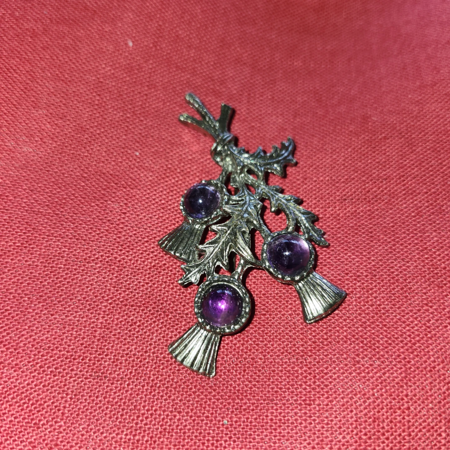 Silver Thistle Brooch with Purple Stones