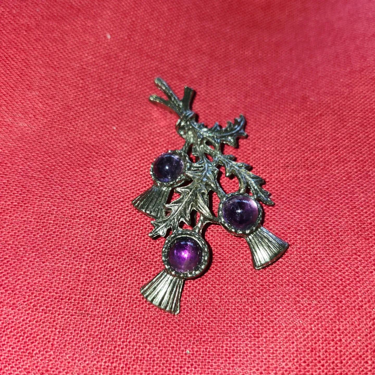 Silver Thistle Brooch with Purple Stones