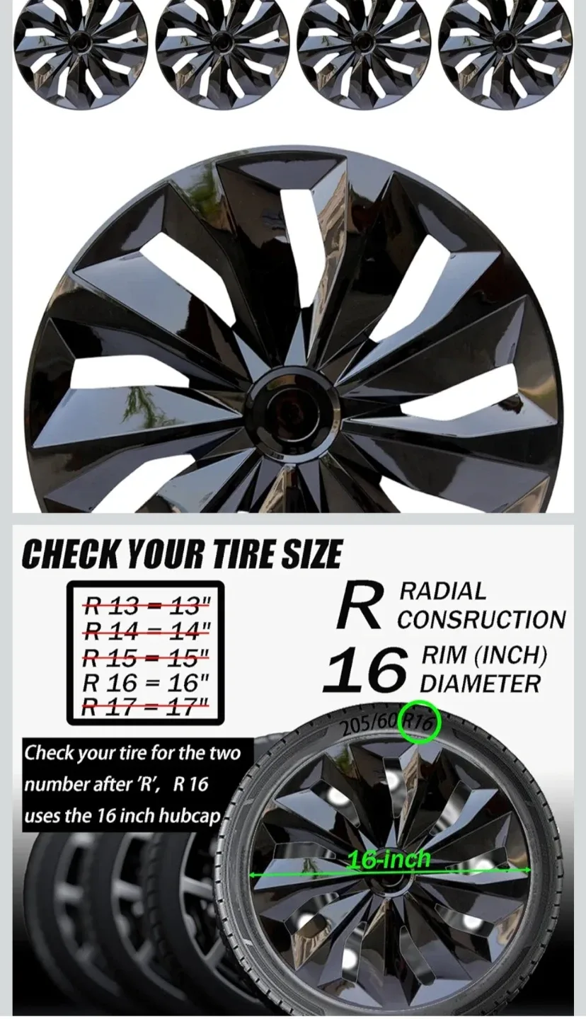 Aiqiying 16 Inch Black Hubcap Wheel Covers (Set of 4) - photo 3