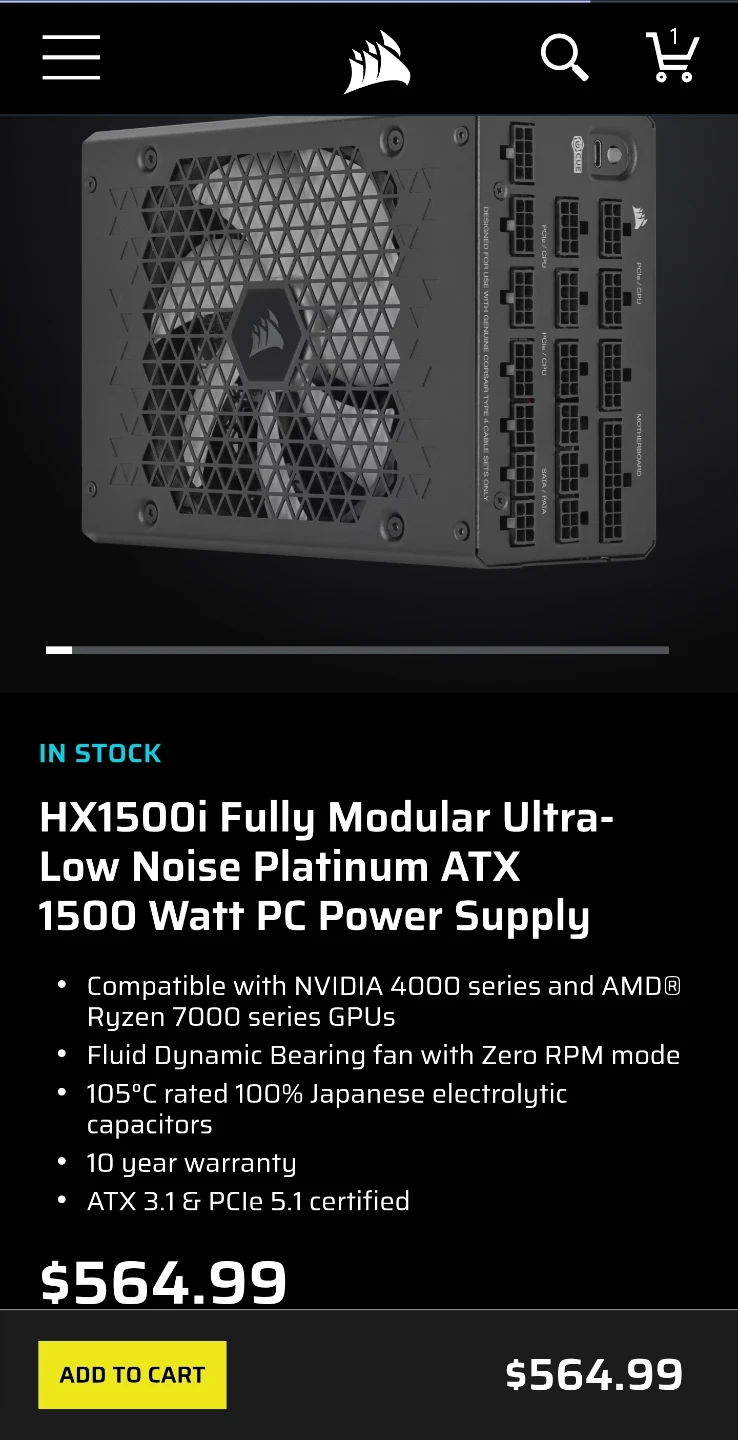 SEALED Corsair HX1500i 1500W Platinum PSU -Factory Certified - photo 4