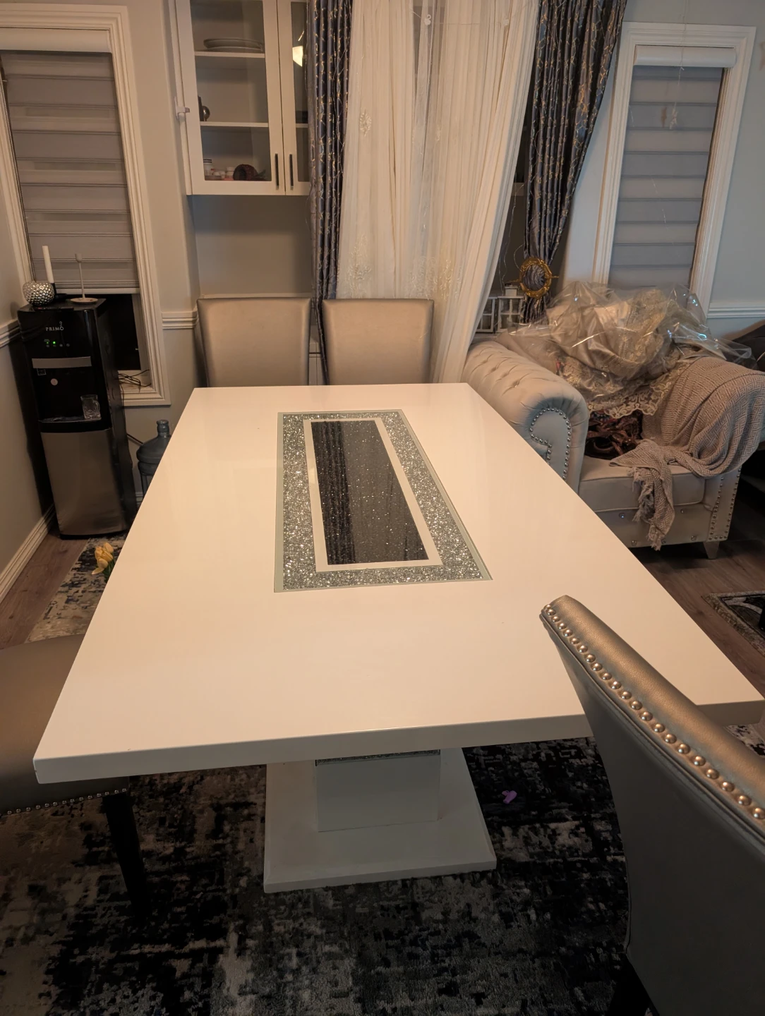 White Dining Table with Crushed Diamond Inlay - photo 2