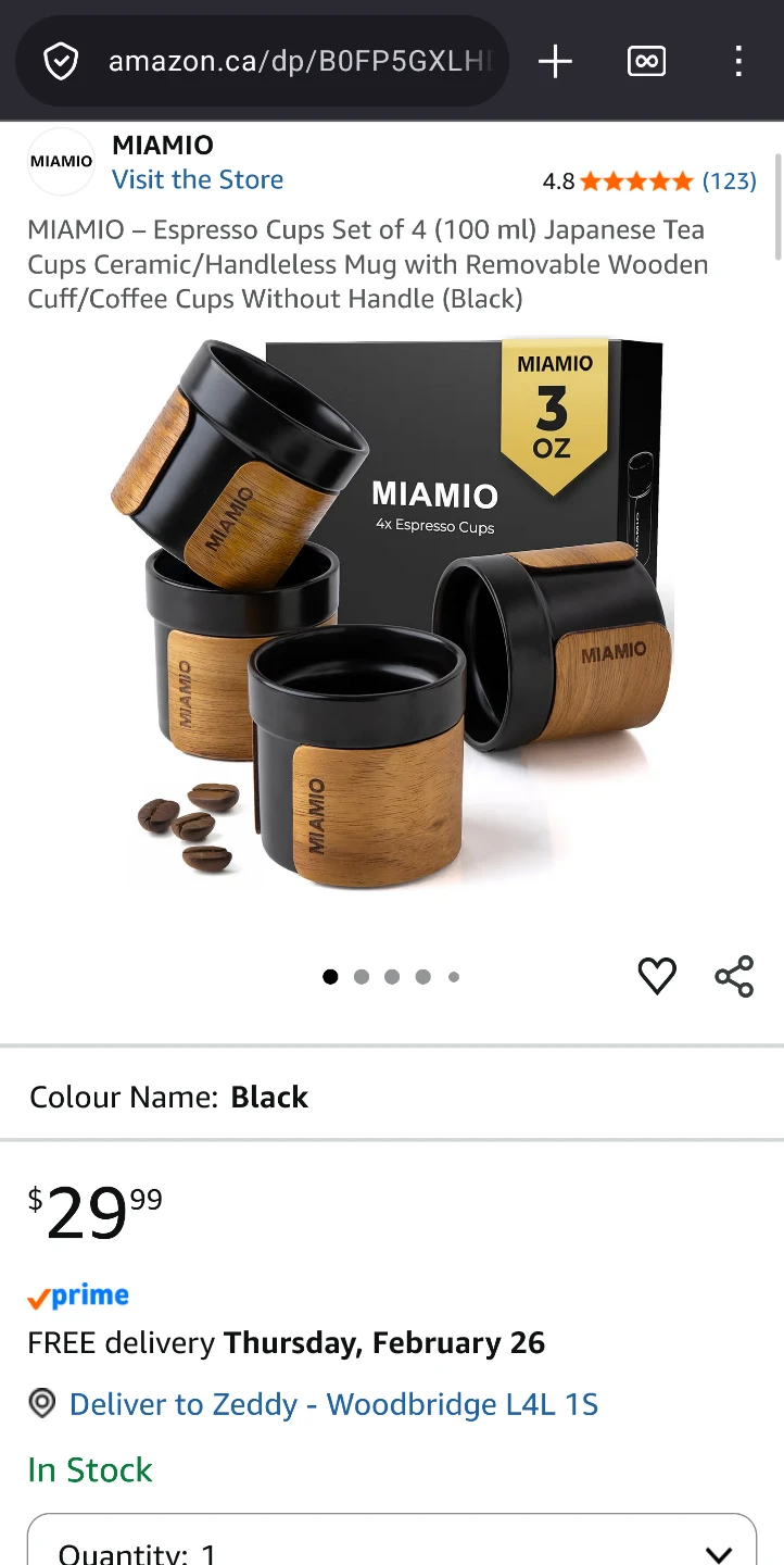 MIAMIO Espresso Cups Set of 4 - 100 ml Ceramic with Wood