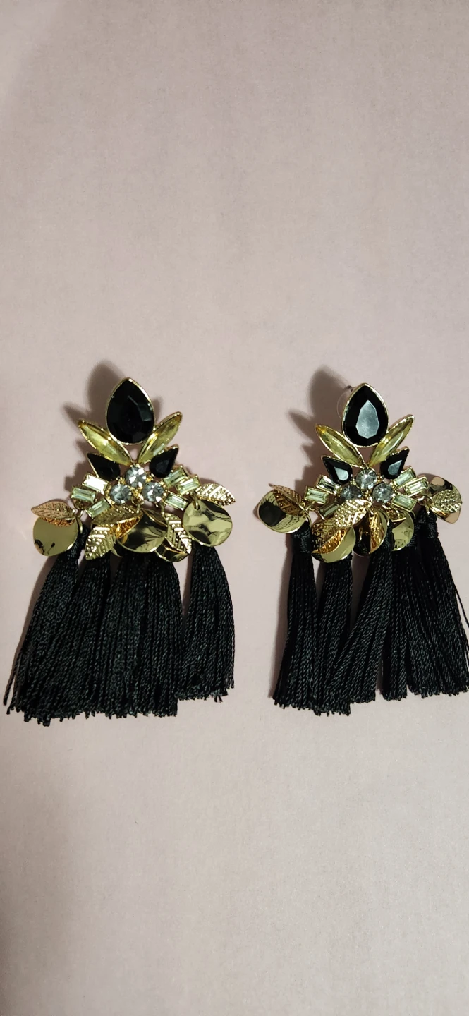 #5 Gold-tone earrings with black long tassel