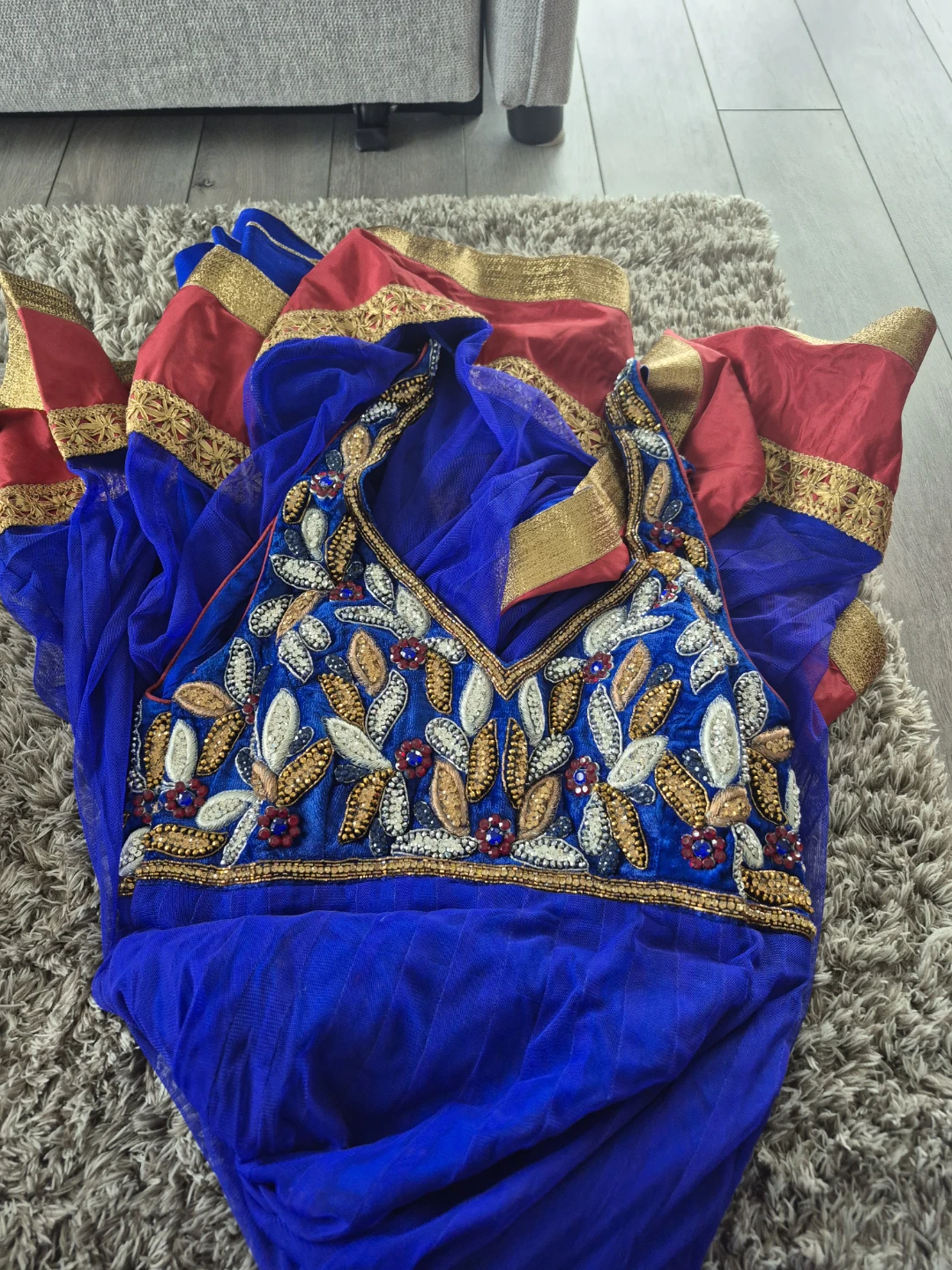 Embellished Blue and Red Saree Blouse
