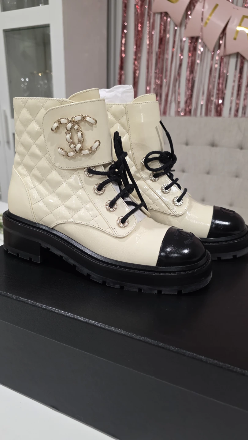 100%Authentic Chanel Quilted Combat Boots