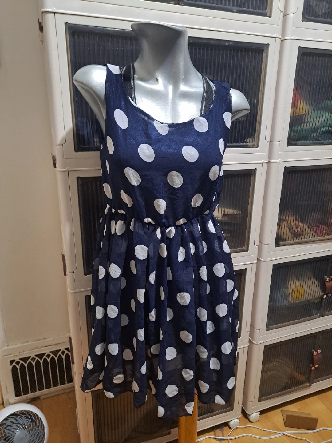 Navy Blue Polka Dot Dress 🌱