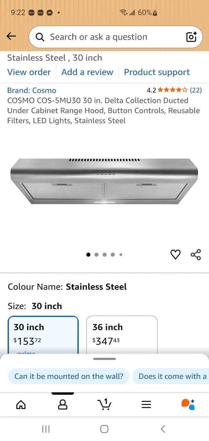 COSMO COS-5MU30 30 in. Under Cabinet Range Hood