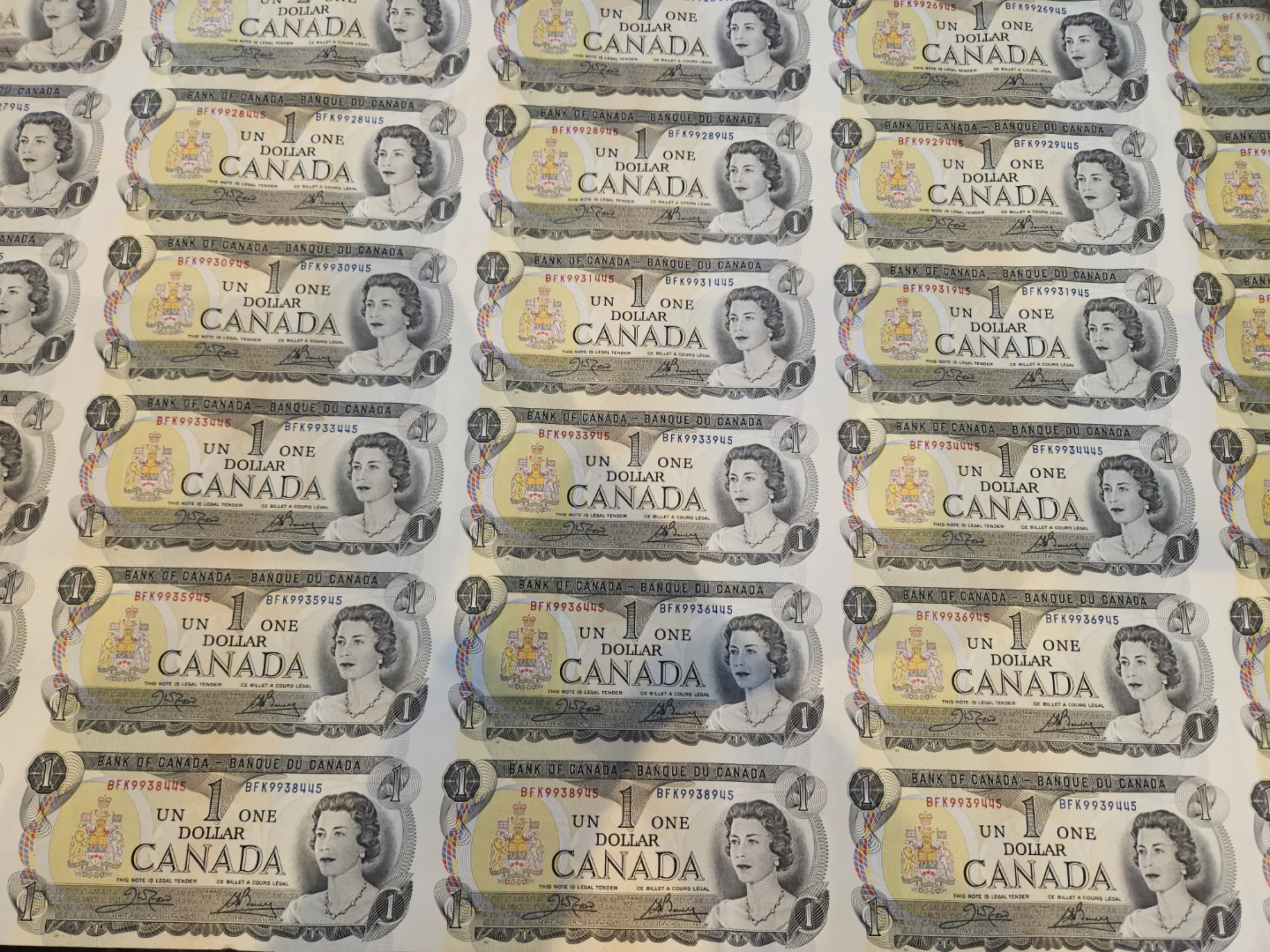 1973 Sheet of 40 Canadian One Dollar Bills - photo 3