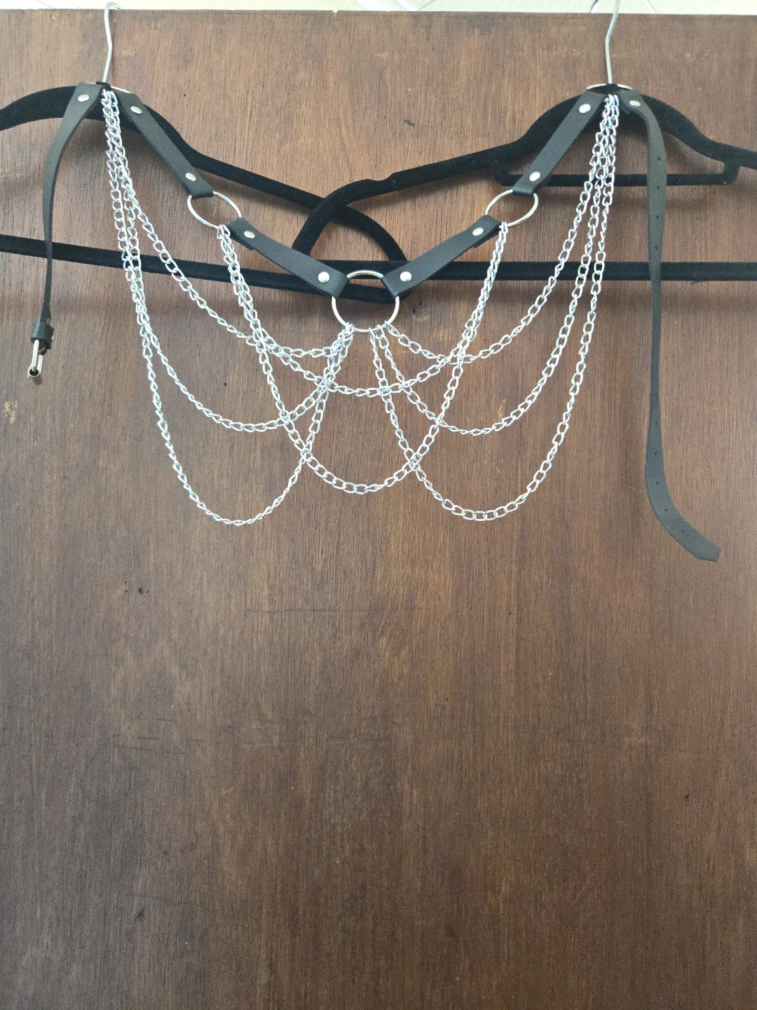 Black Faux Leather Harness with Silver Chains - photo 3