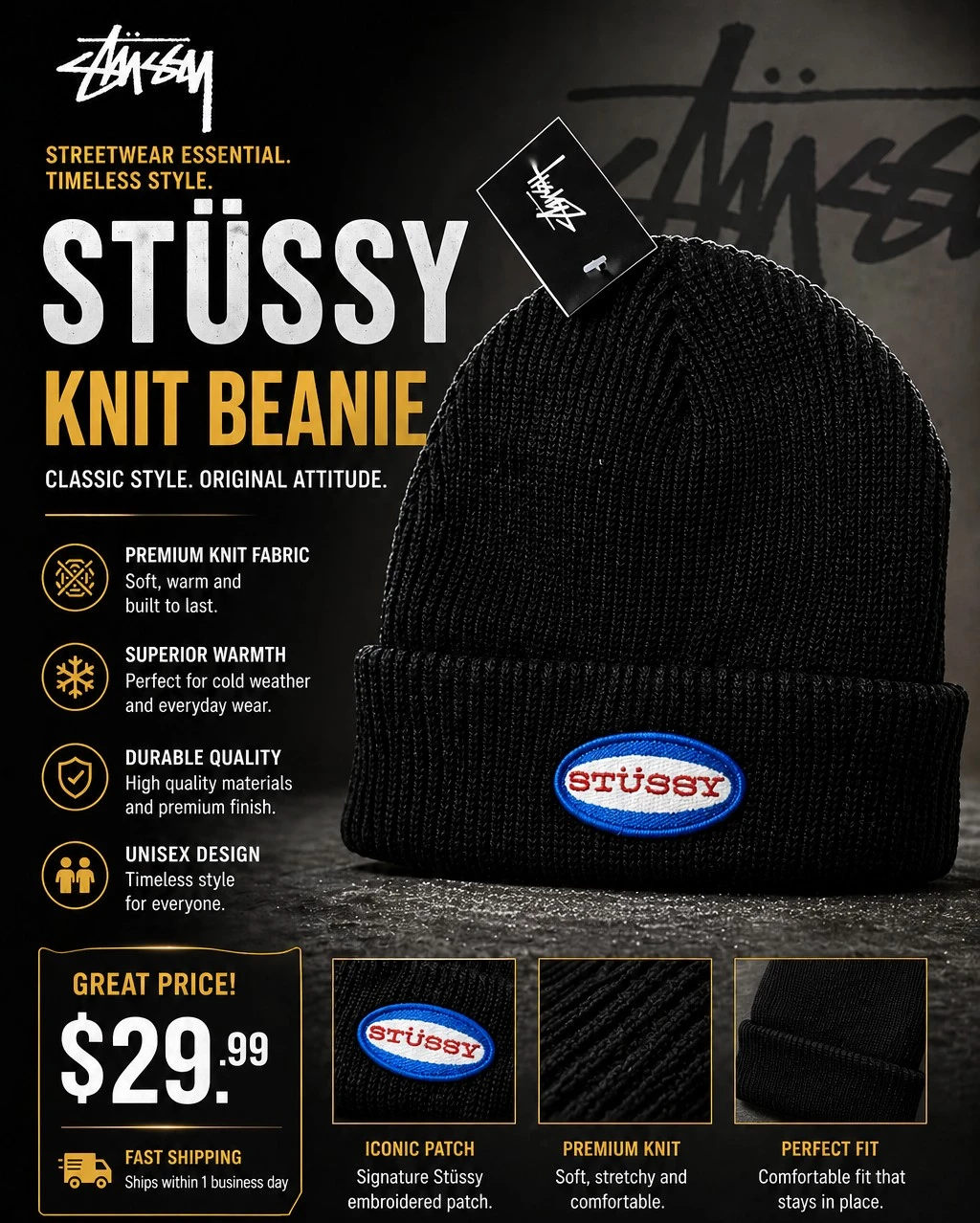Stüssy Knit Beanie - Black