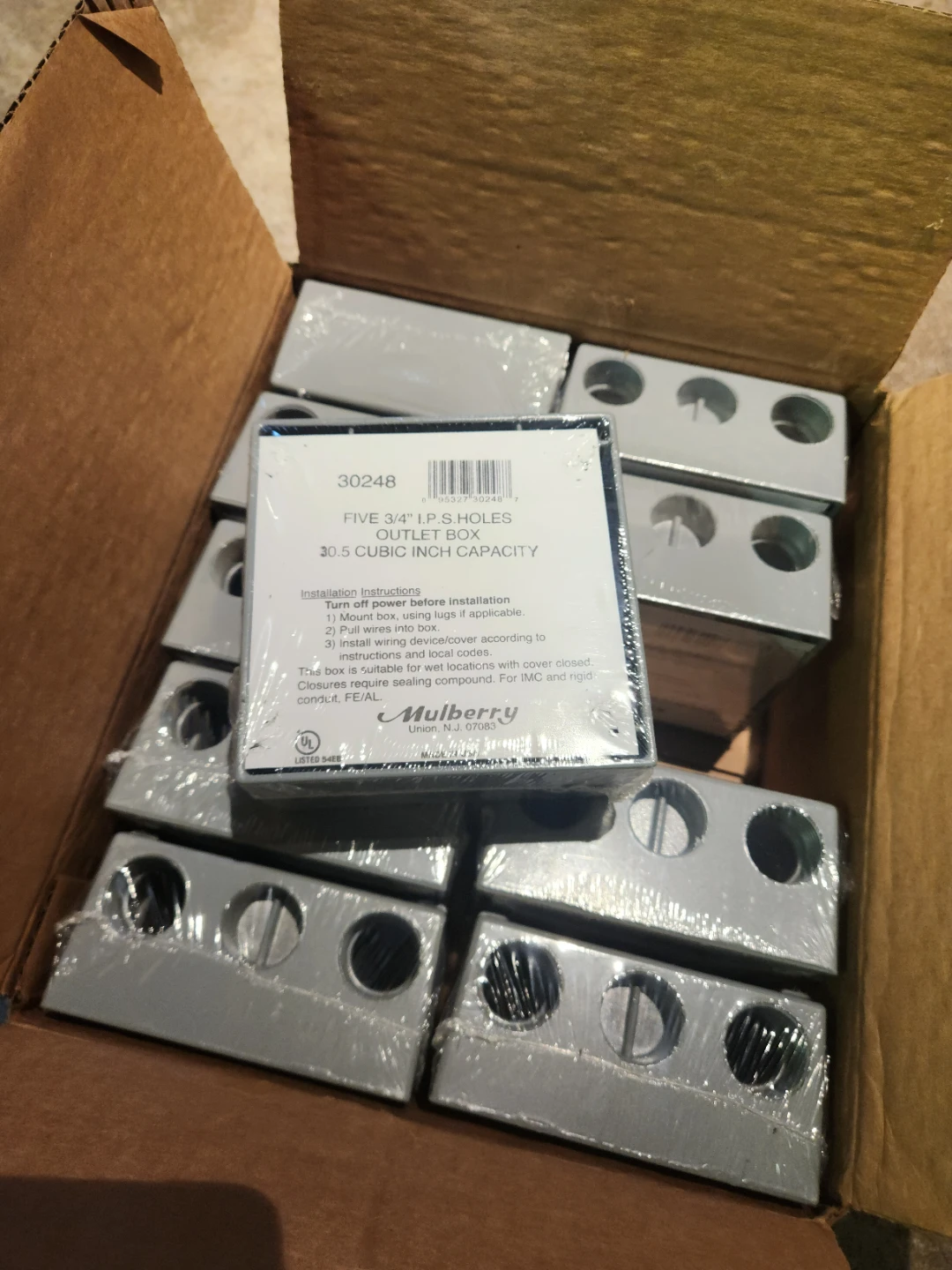 Mulberry 30248 Five 3/4" I.P.S. Holes Outlet Boxes (10-Pack)