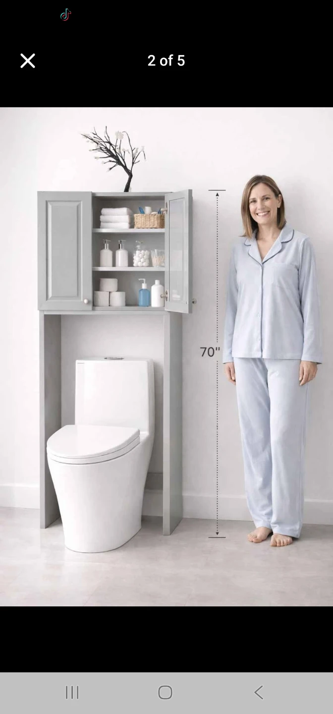 White Over-the-Toilet Storage Cabinet with Doors - photo 2