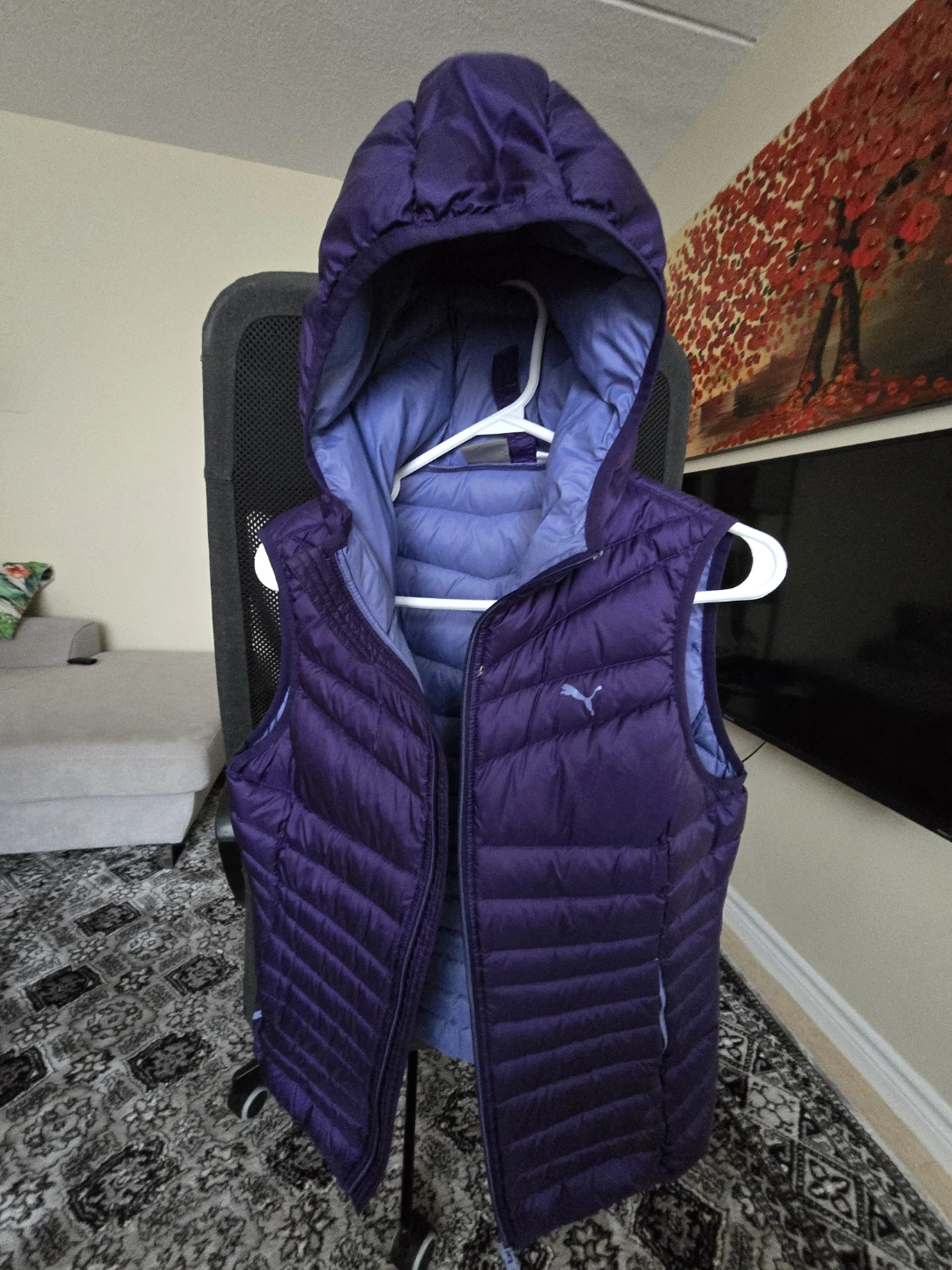 Puma Purple Hooded Puffer Vest - Size Medium