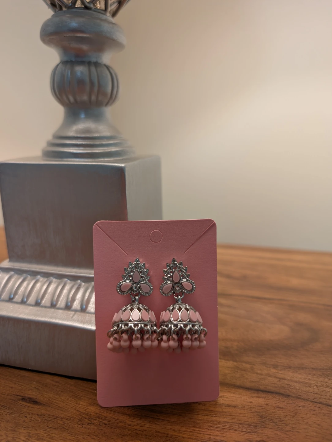 Nush Pink Jhumka Earrings with box packing
