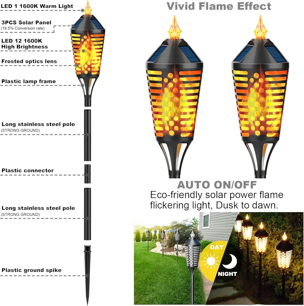 Flickering Flames Solar Torch Lights (Set of 4) New - photo 4