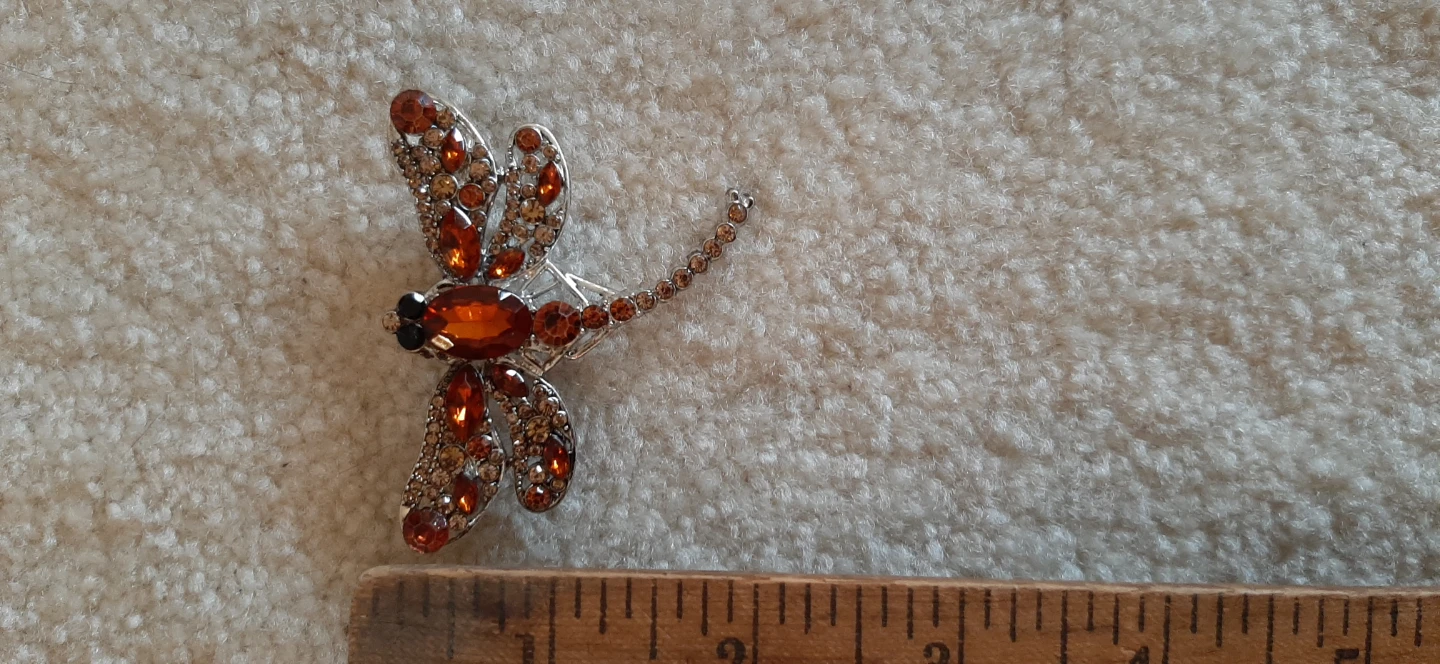 Dragonfly Brooch with Amber and Brown Rhinestones - photo 3