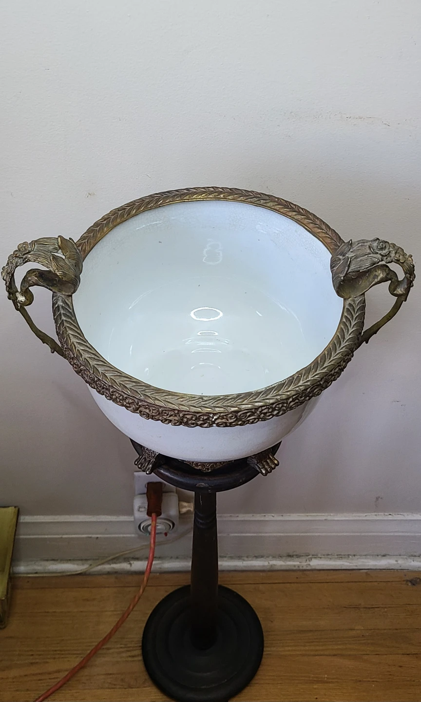 Vintage Centerpiece Bowl Cracked Glaze & Bronze - photo 2