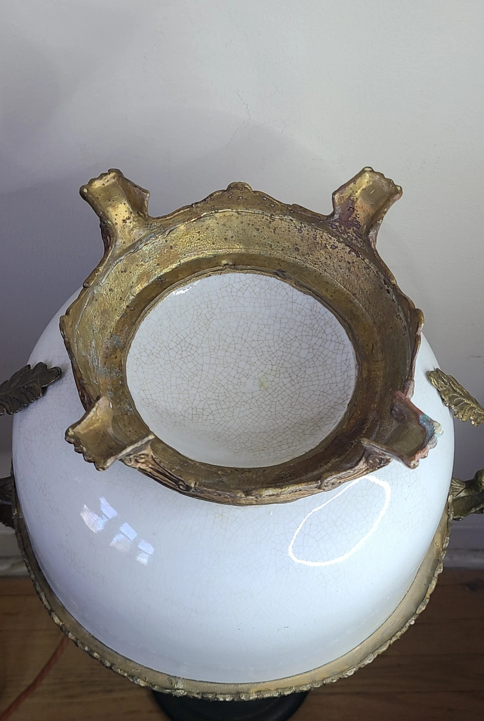 Vintage Centerpiece Bowl Cracked Glaze & Bronze - photo 5