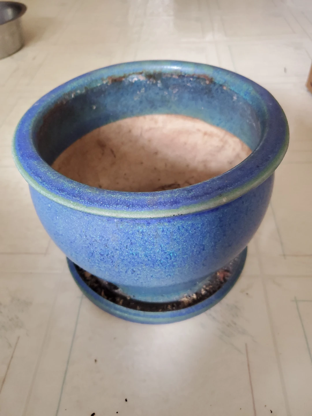Blue Ceramic Planter Pot with Saucer
