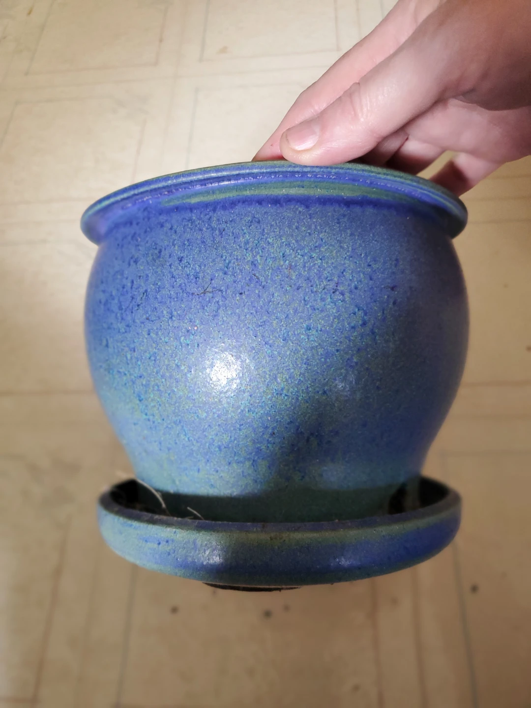 Blue Ceramic Planter Pot with Saucer - photo 3