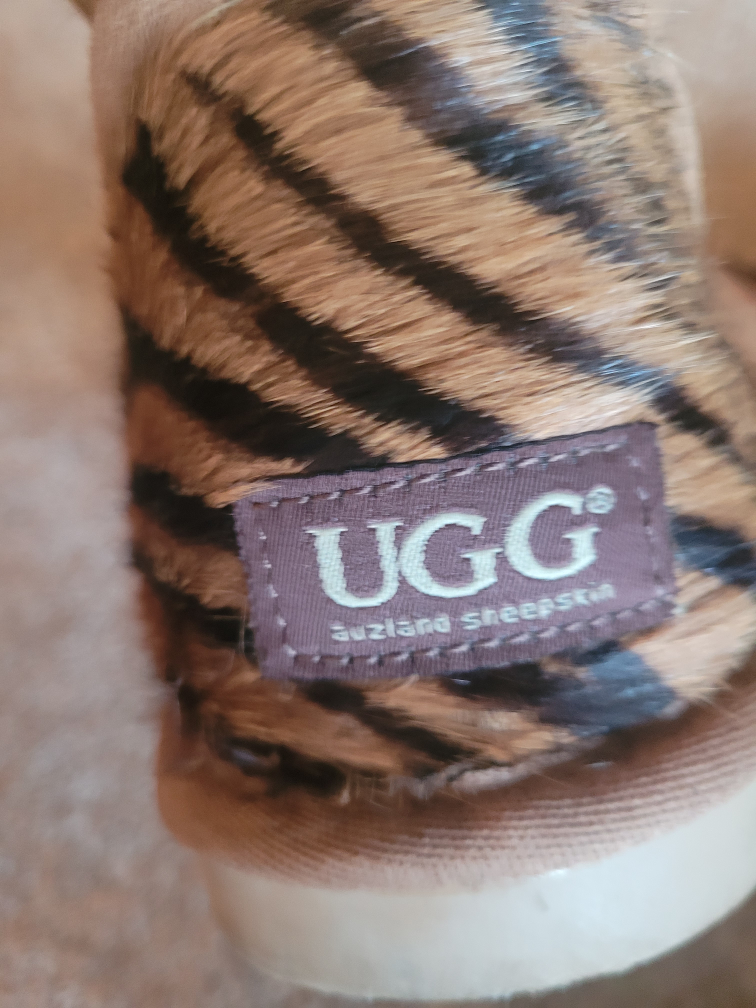 UGG Sheepskin Boots with Tiger Print Accent