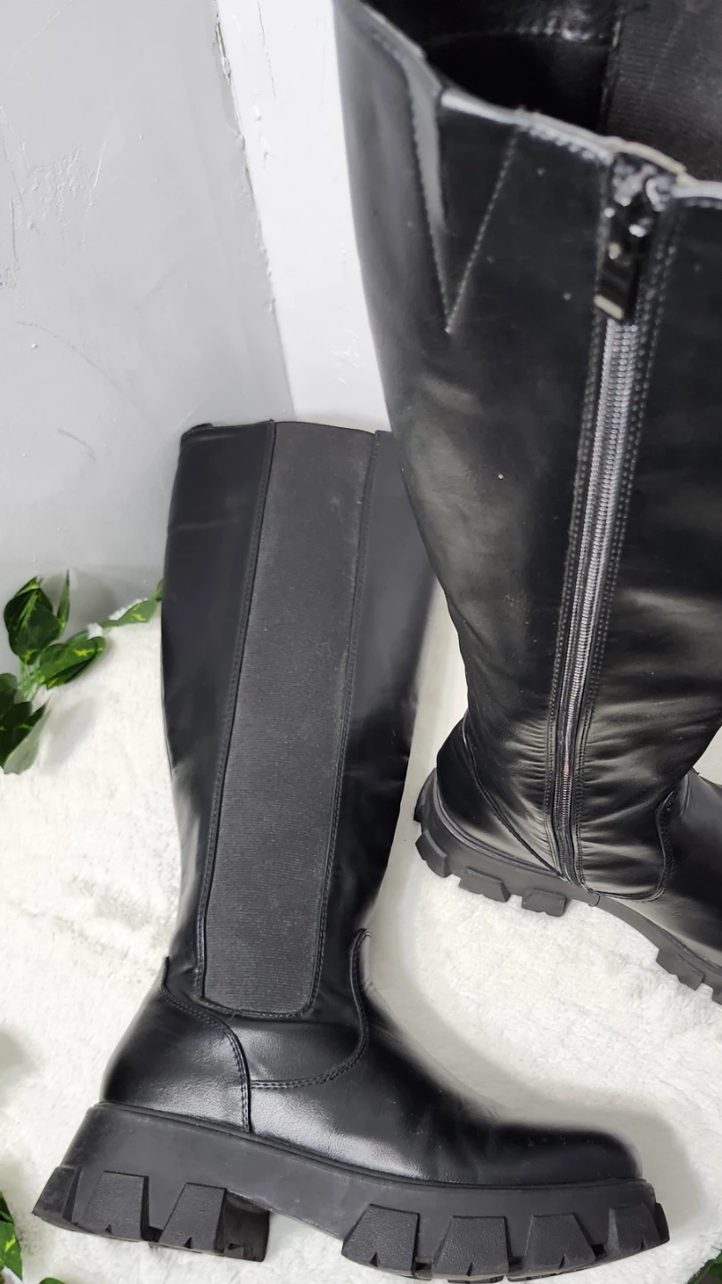 Black Knee-High Chunky Platform Boots - photo 3