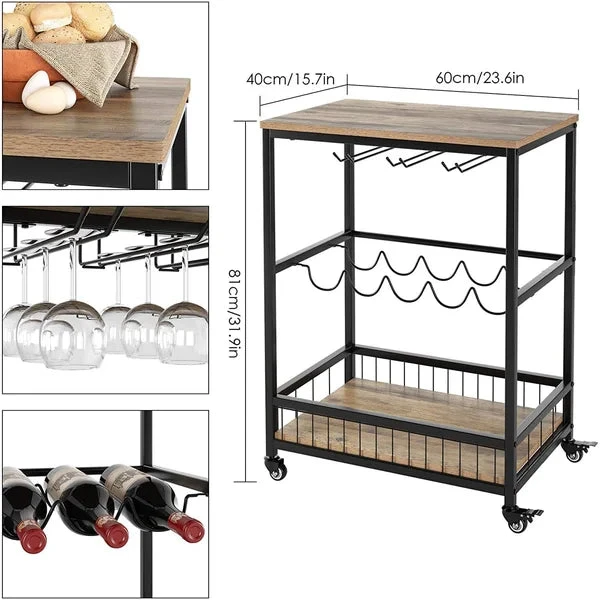 Rolling Bar Cart with Wine Rack and Glass Holder - photo 2