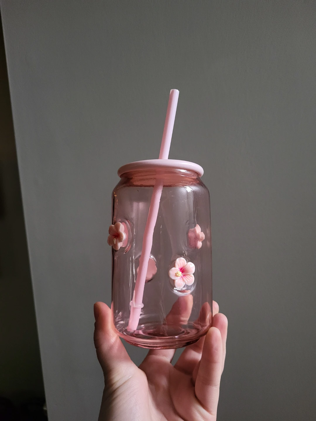 Pink Glass Tumbler with Flower - photo 2