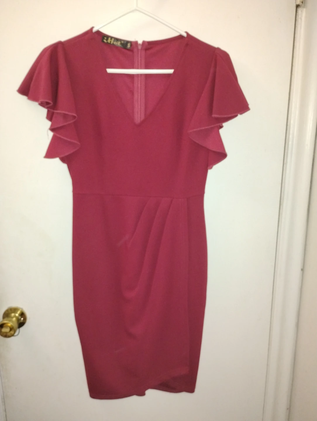 iHot Women's Burgundy Ruffle Sleeve Dress - Size S