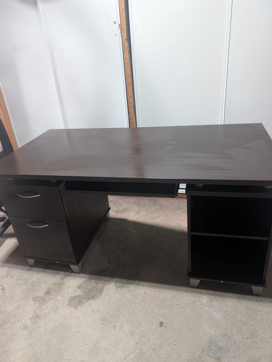 Dark Brown Desk with Drawers and Keyboard Tray