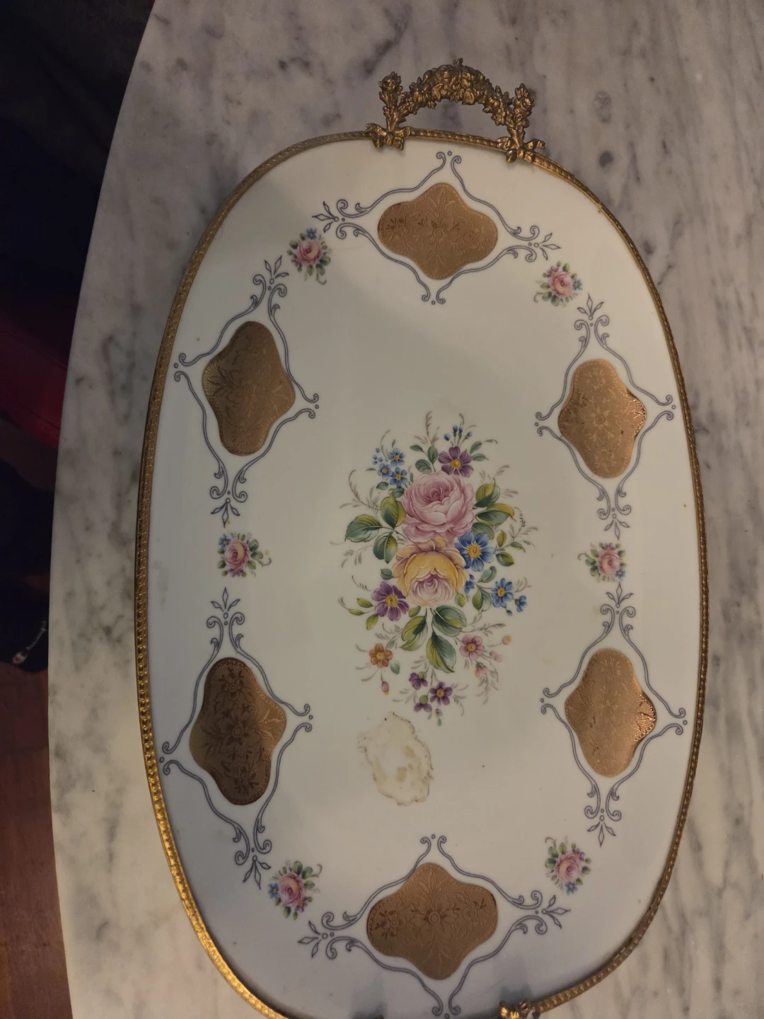 Vintage Floral Serving Tray with Gold Trim - photo 2