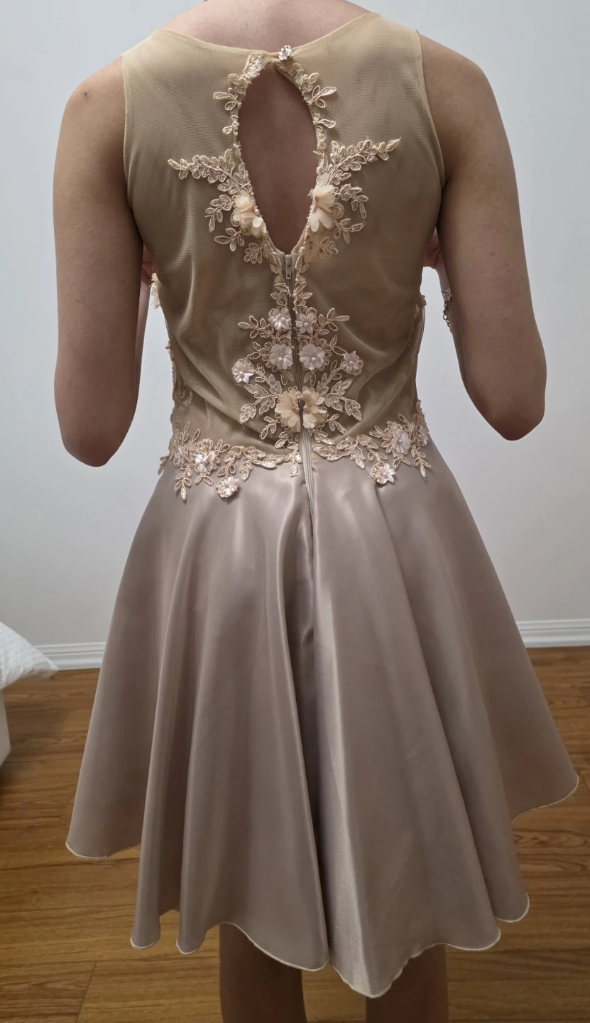 Beige Lace & Satin Party Dress - photo 2