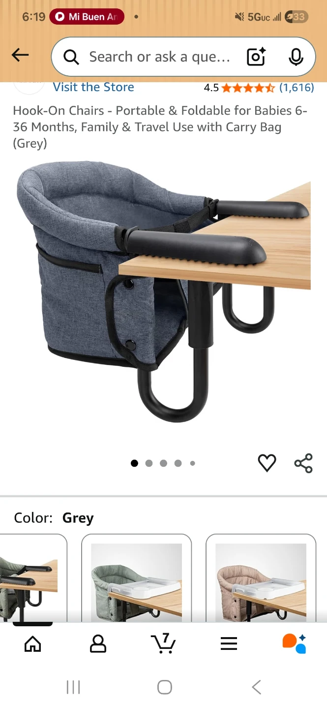 Lulunemo Hook-On Baby Booster Seat - Grey