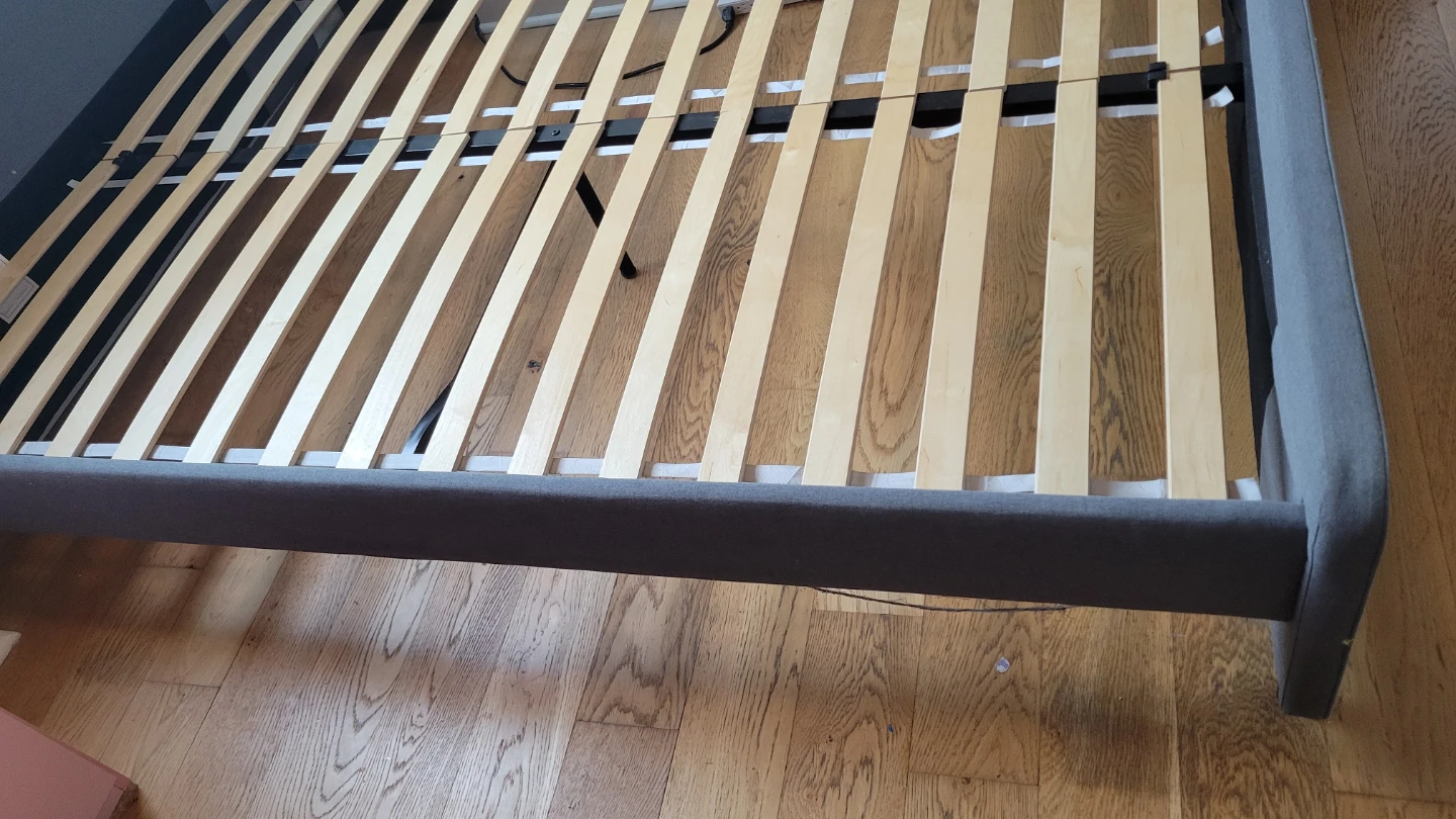 Grey Upholstered Bed Frame with Slats - photo 2