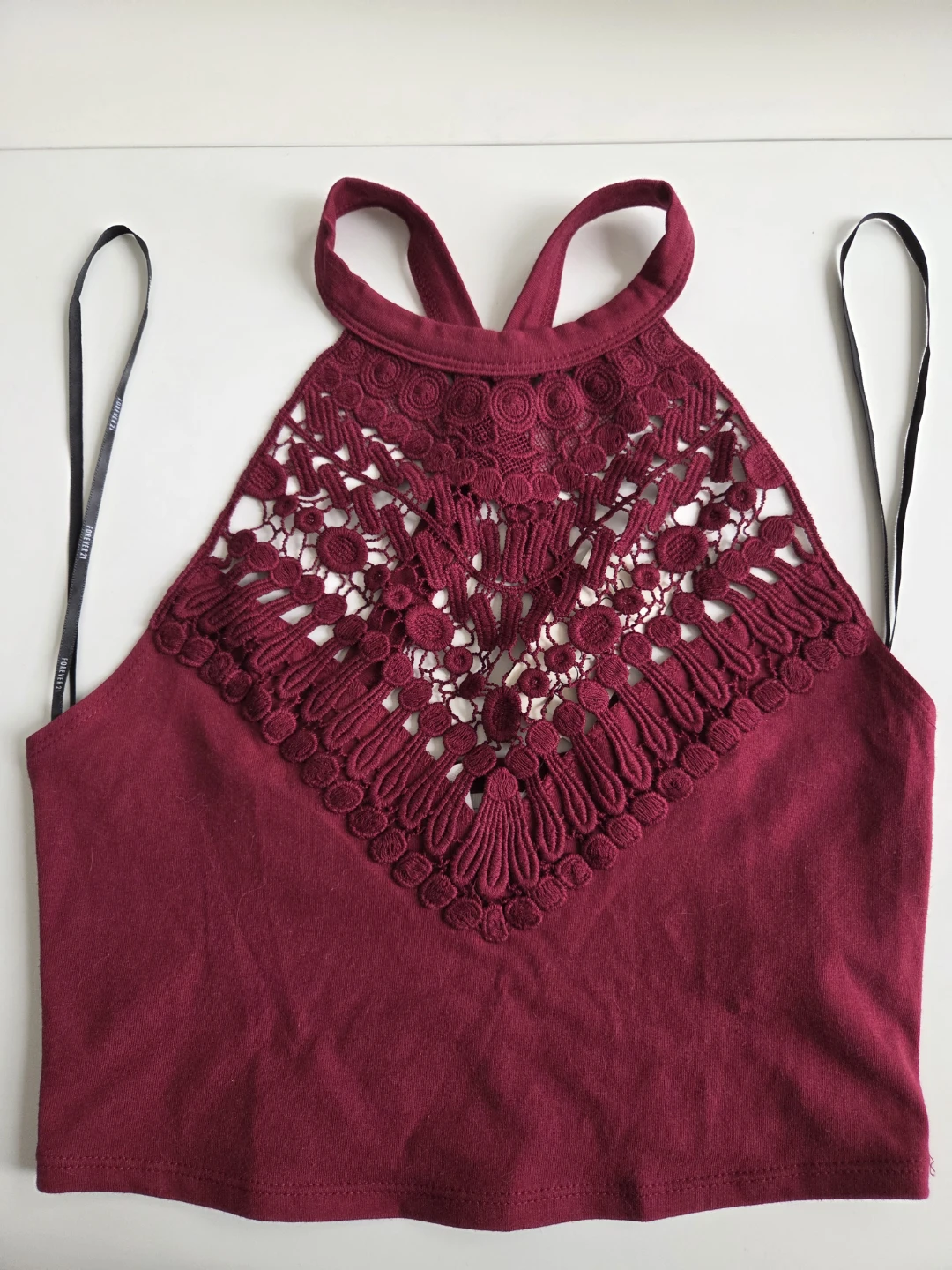 Girl Cropped Halter Top with Lace Detail
