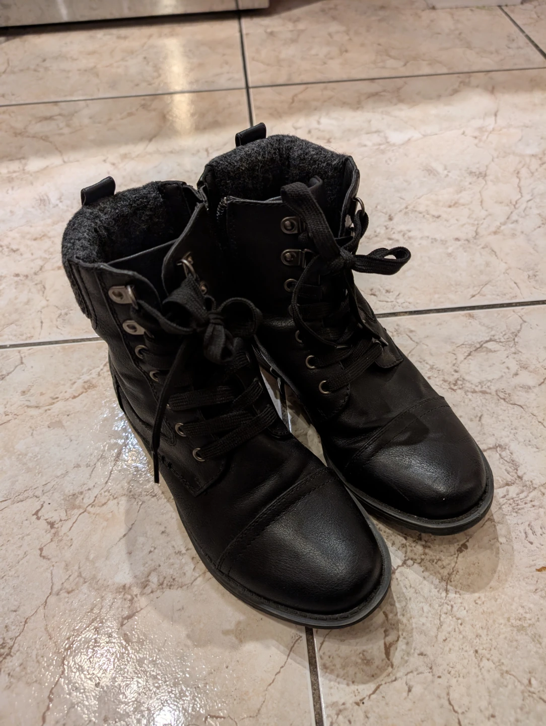 TAXI Black Lace-up Combat Boots - Size 36