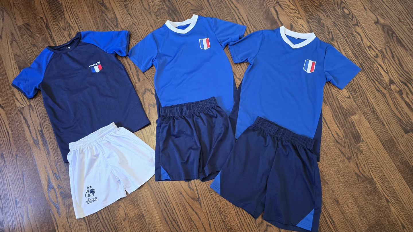 3 sets Kids France Soccer Jersey and Shorts Set 10/12Y