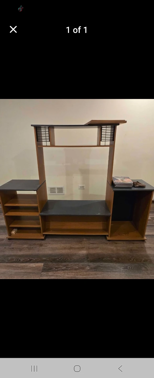 Wooden Entertainment Center with Shelving