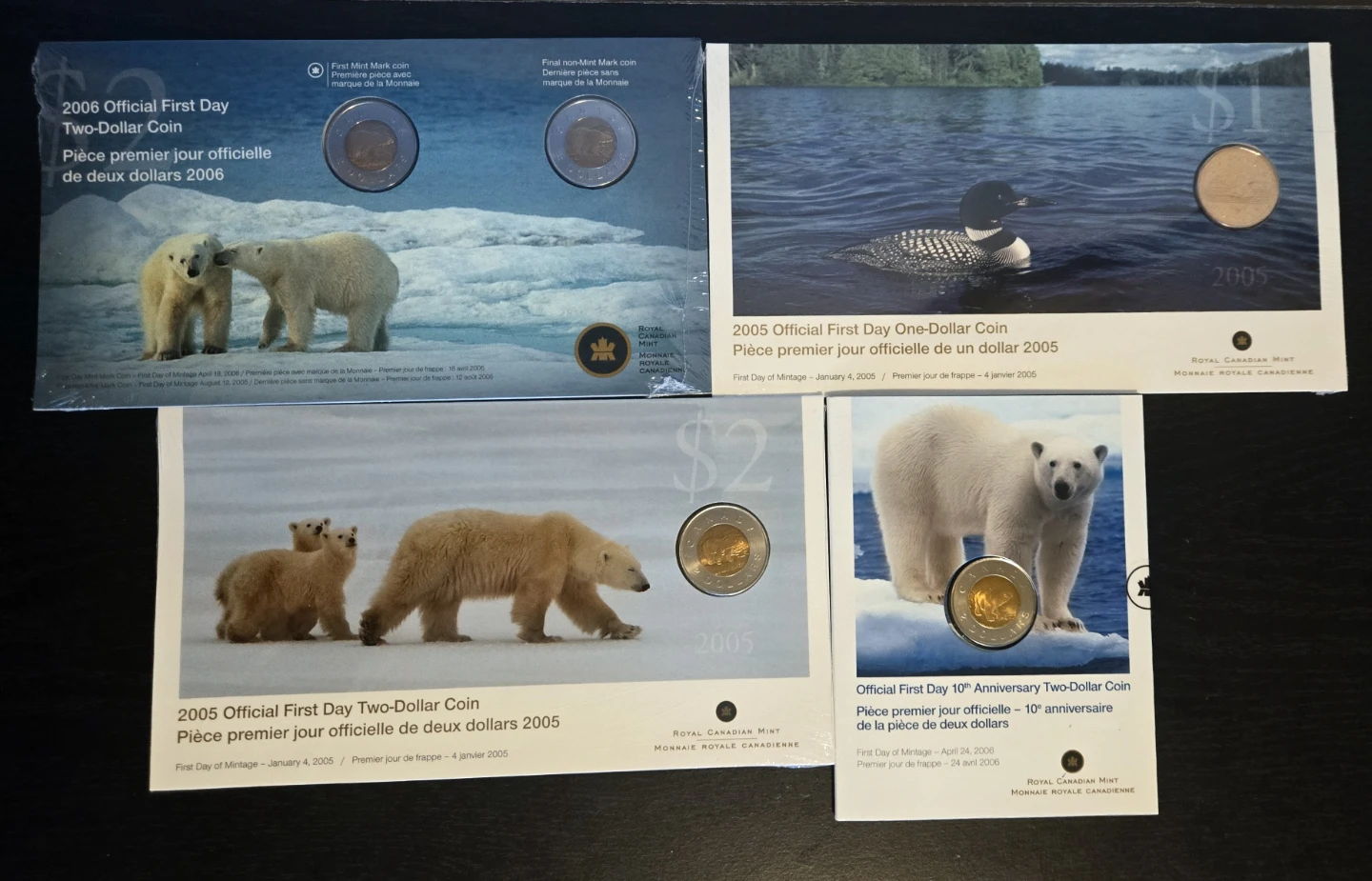 Lot of 4 Official First Day Can. Coin Sets RCM 2005-06