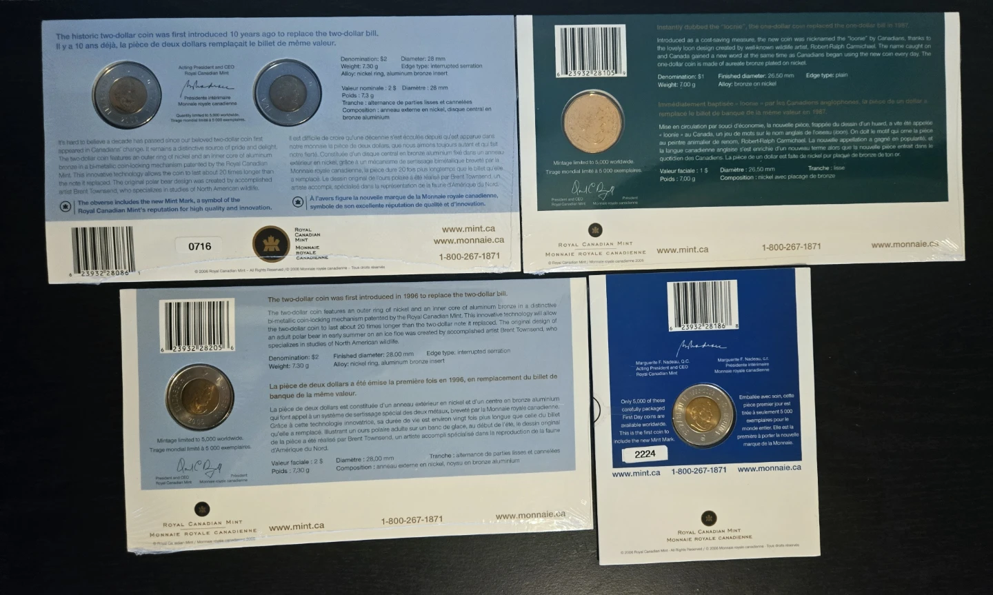 Lot of 4 Official First Day Can. Coin Sets RCM 2005-06 - photo 2
