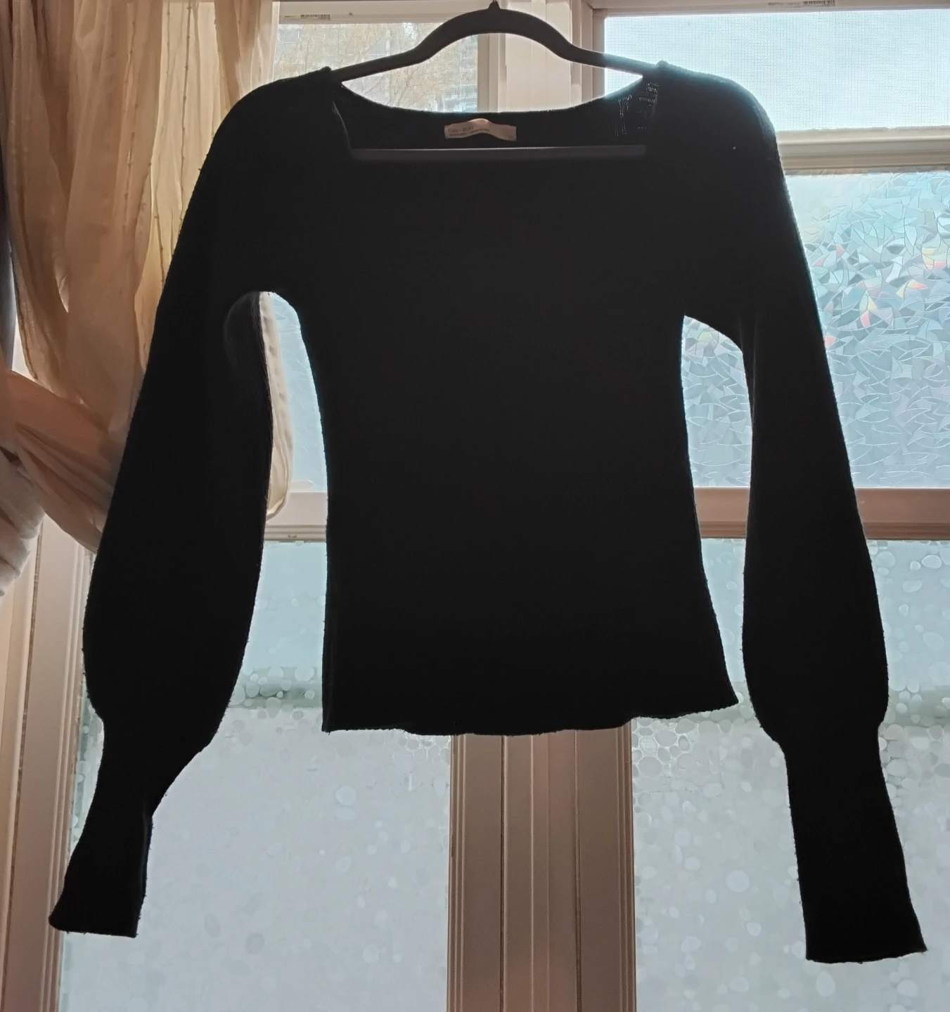Oak + Fort Black Ribbed Square Neck Sweater