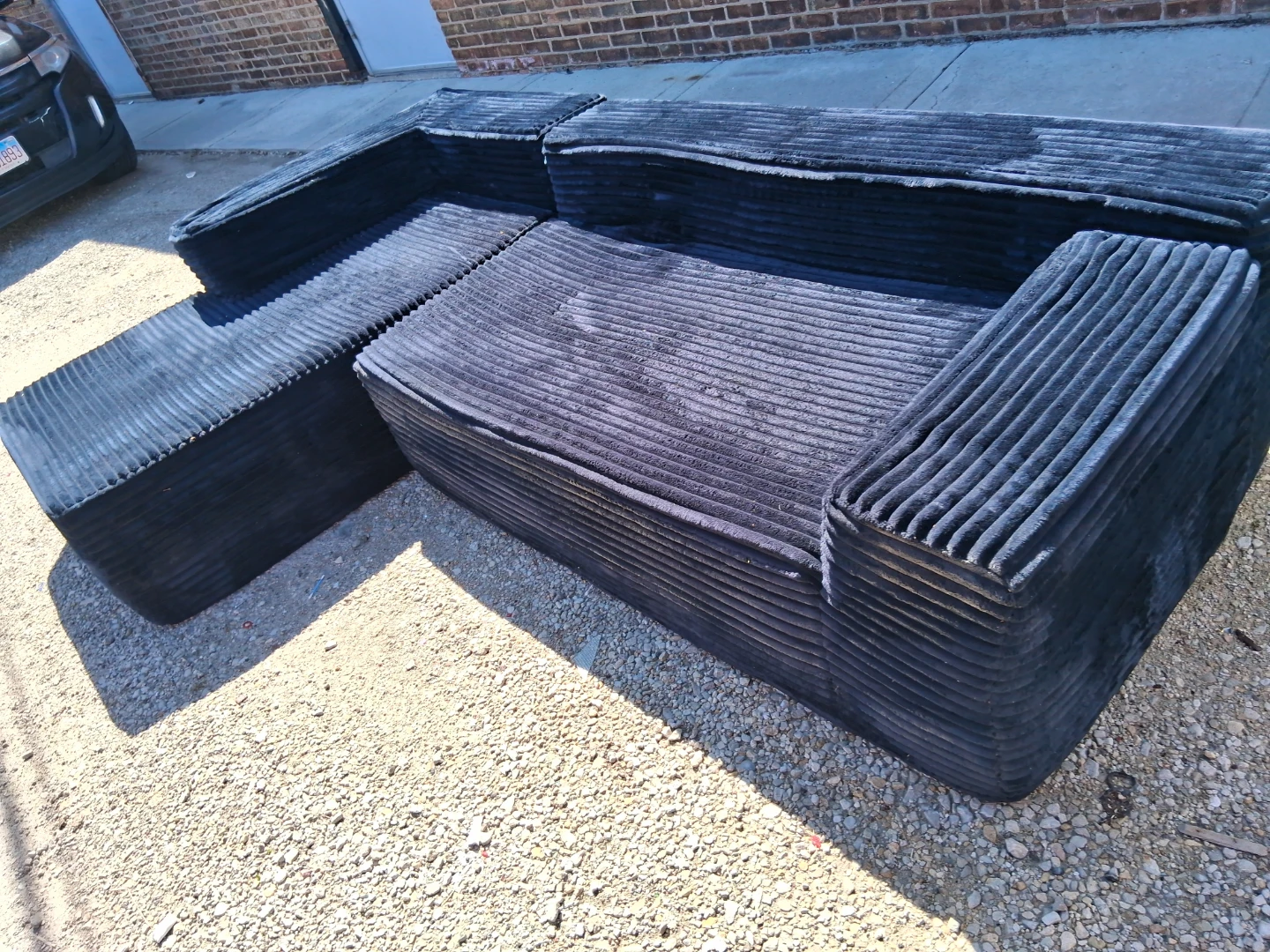 Dark Blue Corduroy Sectional Sofa