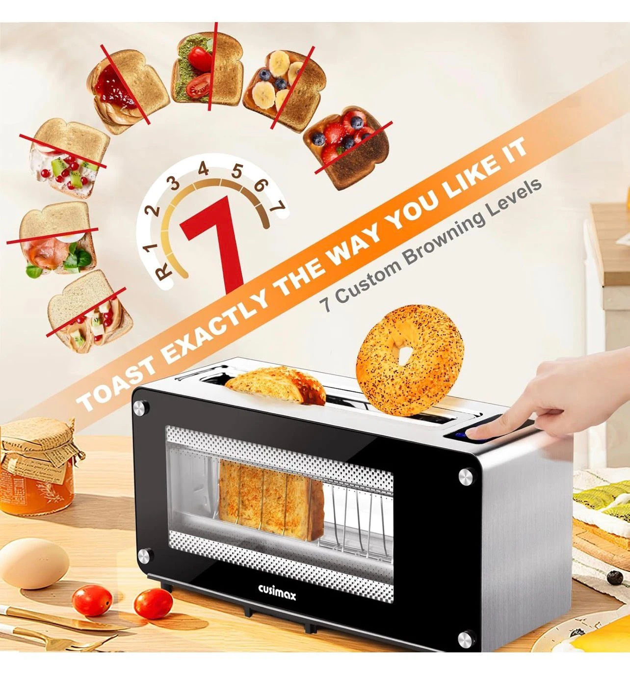 Cuisimax Glass Toaster - 2 Slice Long Slot - photo 2