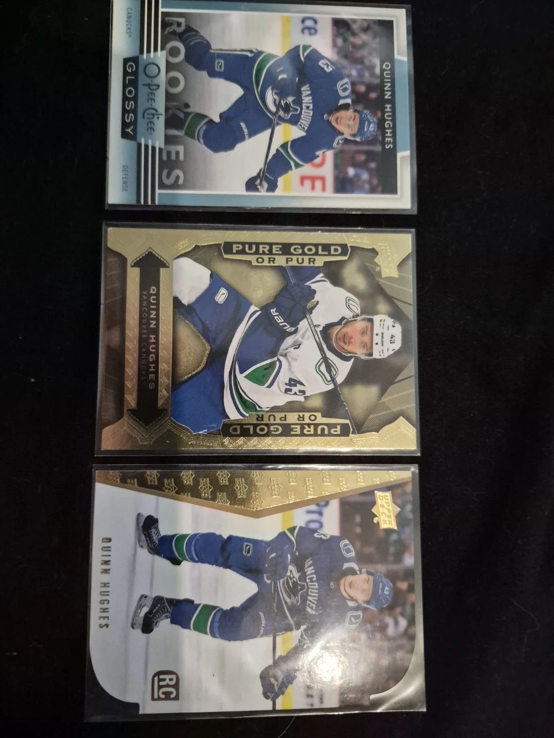 3x Quinn Hughes Hockey Cards - buy individual or togther for $8