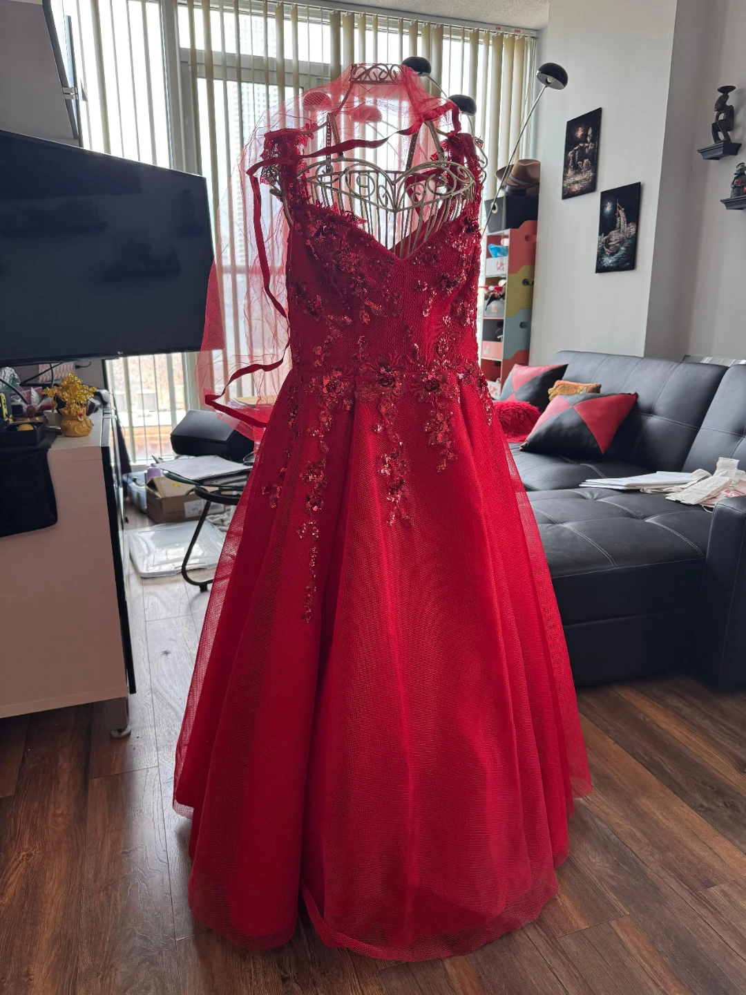 Red Formal Evening Gown with Beading