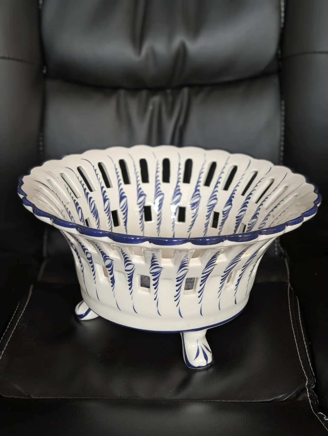 White and Blue Ceramic Fruit Bowl