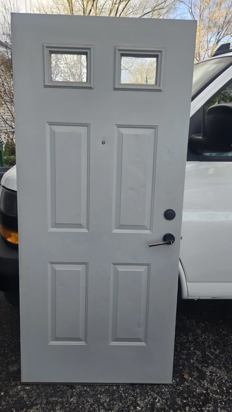 36 inxh metal door and White Screen Door with Mail slot