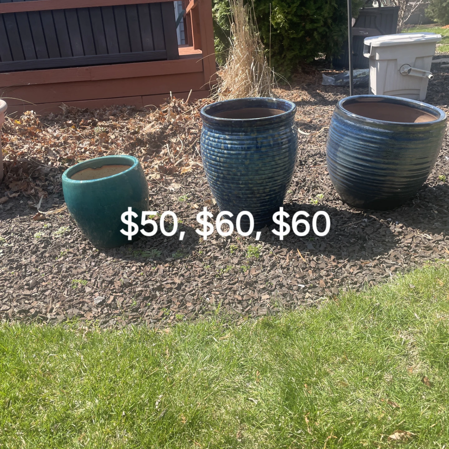 Set of 3 Blue Ceramic Planters
