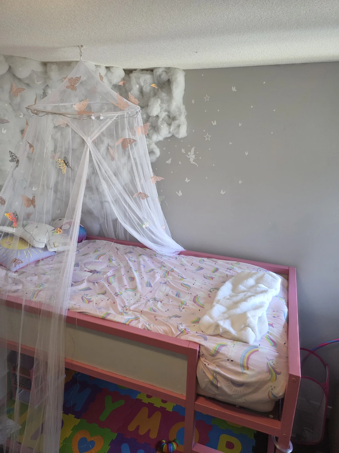 Pink Twin Bed with Canopy and Play Area